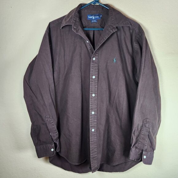Ralph Lauren Button Up Shirt Mens Large-Tall Med brown Solid western casual - Picture 1 of 7